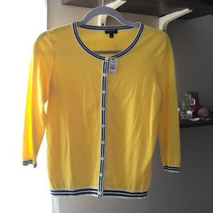 NWT Talbots Bright yellow with black and trim cardigan